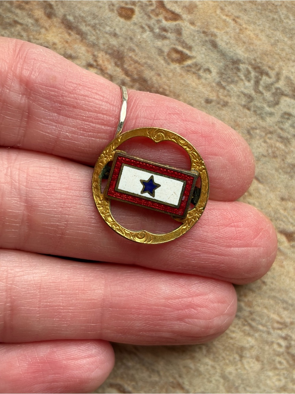 Antique WW1 Sweetheart Pin With Guilloche Enamel